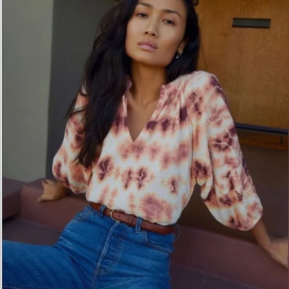 Nation LTD Mimi Romance Gauze Tie Dye Puff Sleeve Top